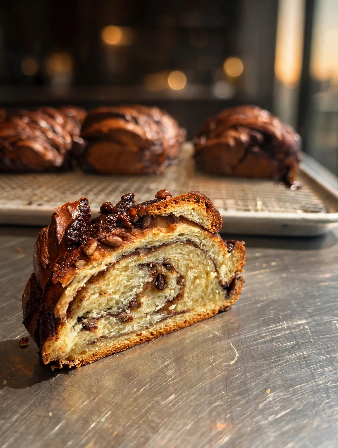 Babka au chocolat présentée en assiette